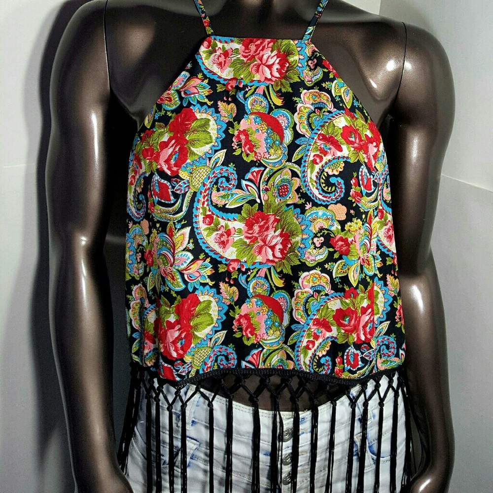 Floral Paisley Crop Top Fringe Bottom Summer